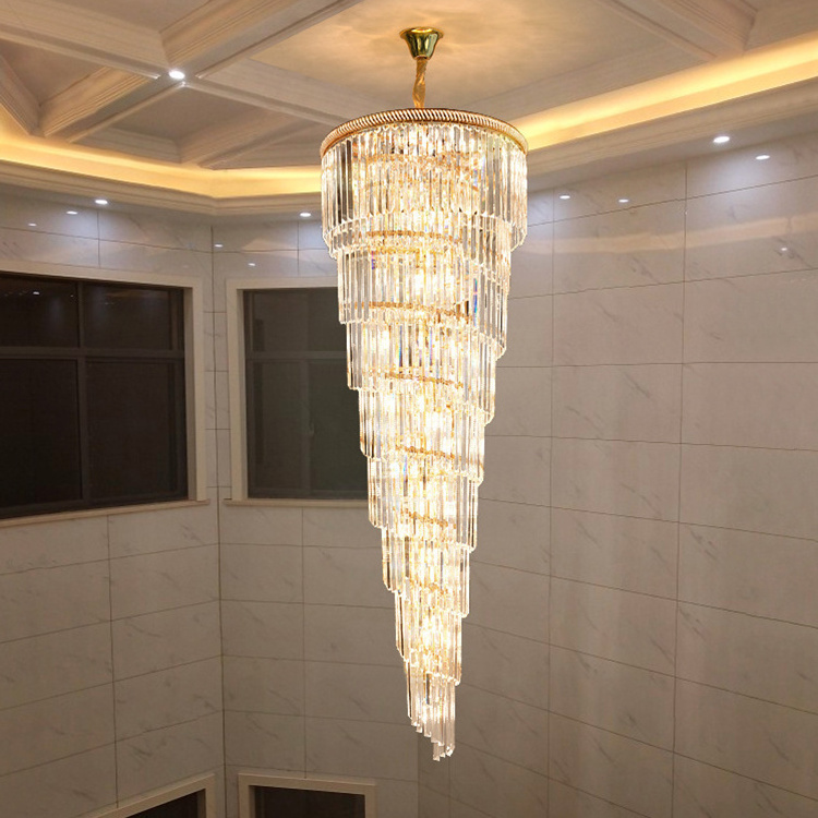 Simple Style Indoor Decorative Home Hotel Stair Modern Gold Long Luxury Crystal Chandelier