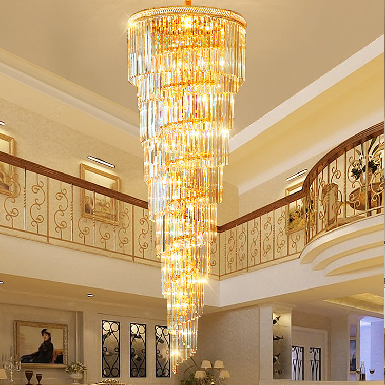 Simple Style Indoor Decorative Home Hotel Stair Modern Gold Long Luxury Crystal Chandelier