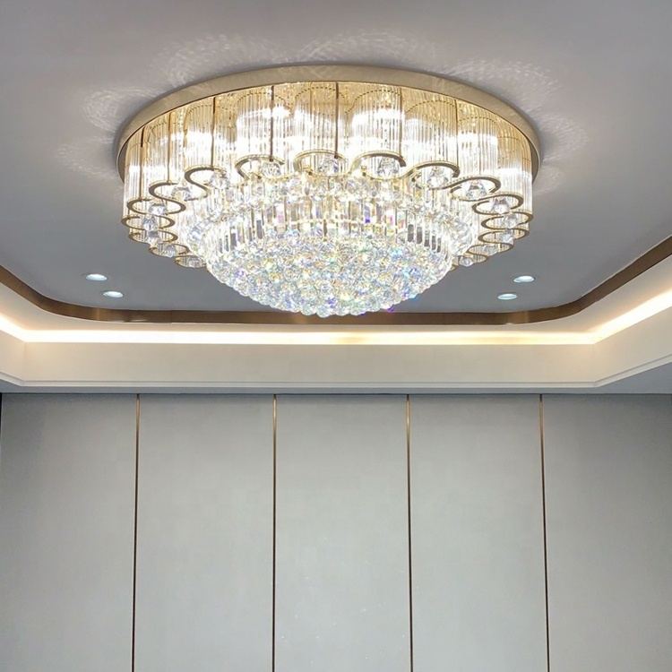 Luxury crystal chandelier rose gold metal ceiling lamp for hotel hotel lobby  JY8106