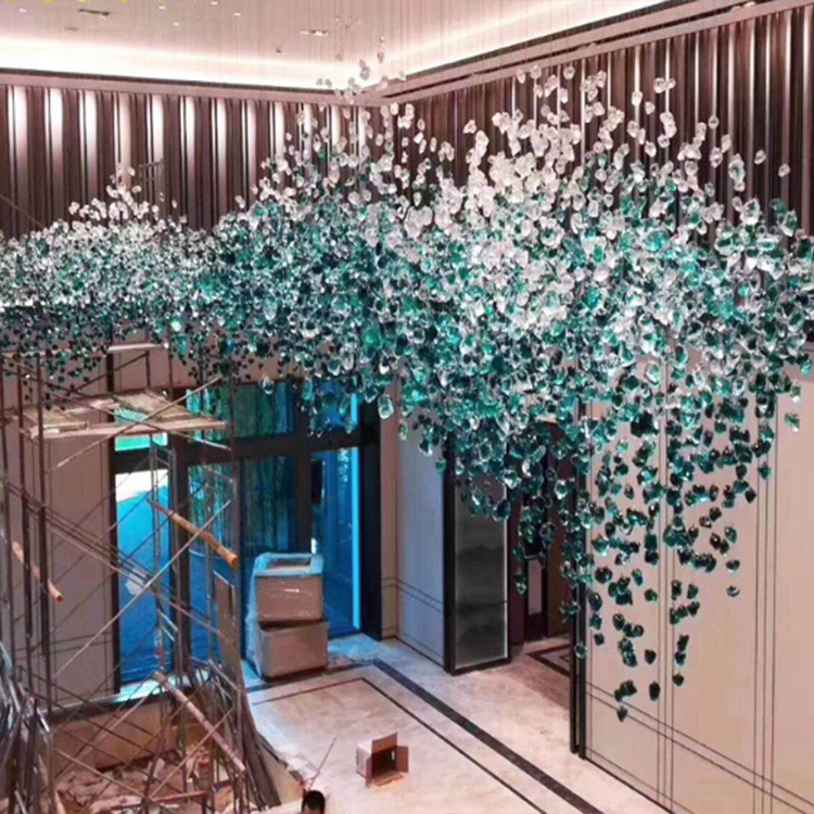 Modern Hotel Lobby Villa Decoration Pendant Light Custom Large Led Glass Modern Chandelier For High Ceilings