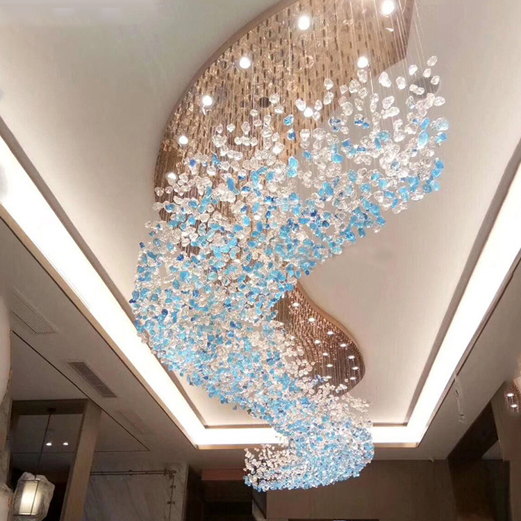 Modern Hotel Lobby Villa Decoration Pendant Light Custom Large Led Glass Modern Chandelier For High Ceilings