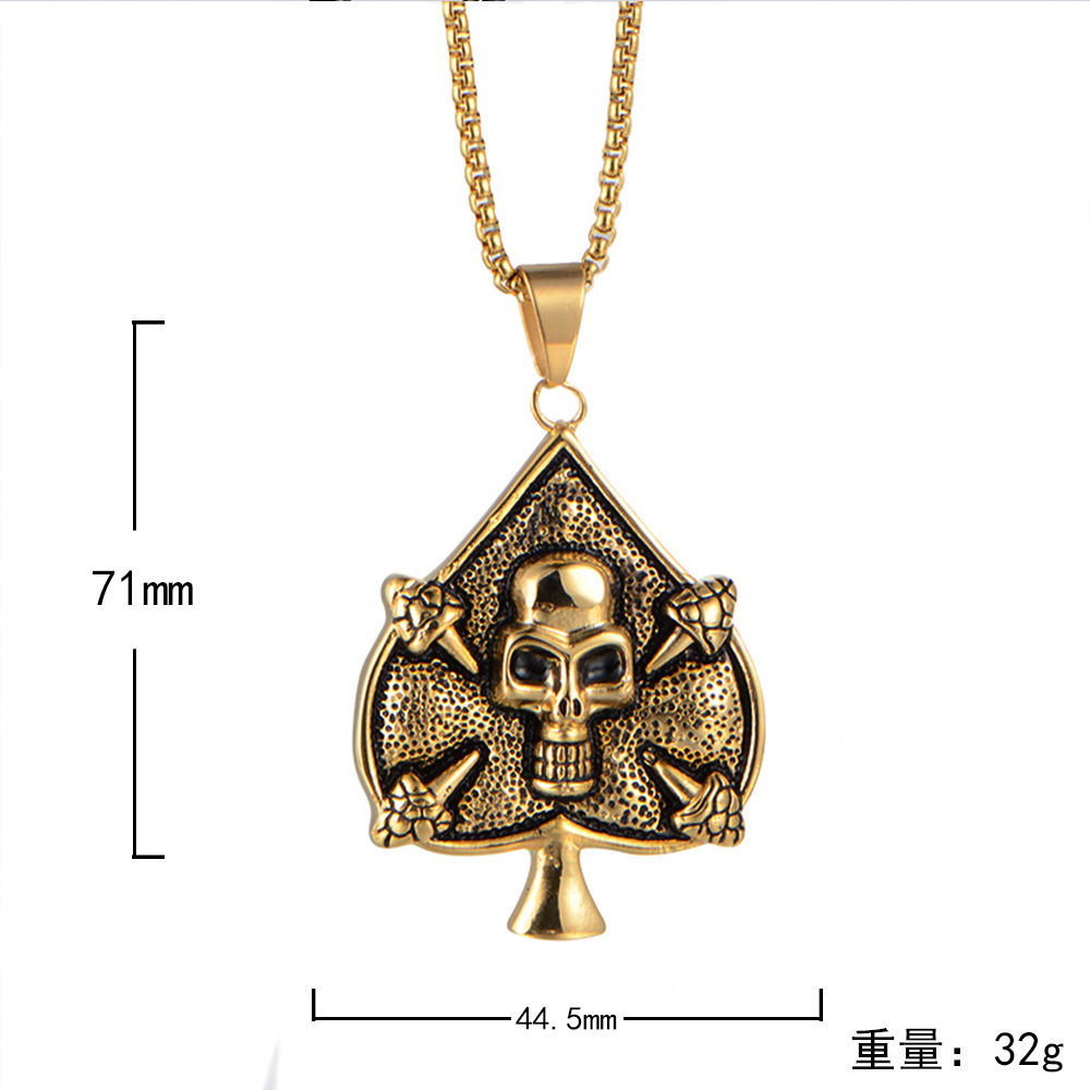 Halloween Jewelry Vintage Playing Cards Spade Skull Pendant Stainless Steel Mens Heart Skull Skeleton Shape Pendant