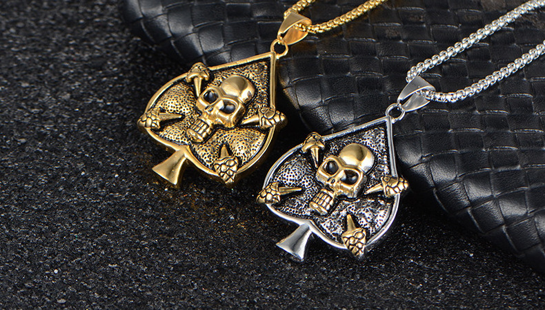 Halloween Jewelry Vintage Playing Cards Spade Skull Pendant Stainless Steel Mens Heart Skull Skeleton Shape Pendant