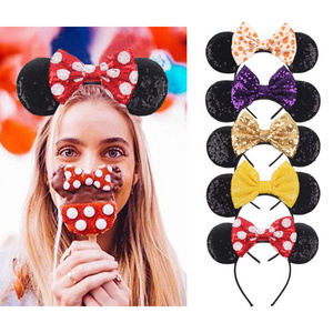 Wholesale 2023 mickey ears sequined bow headband party headband cartoon mouse ears hair band