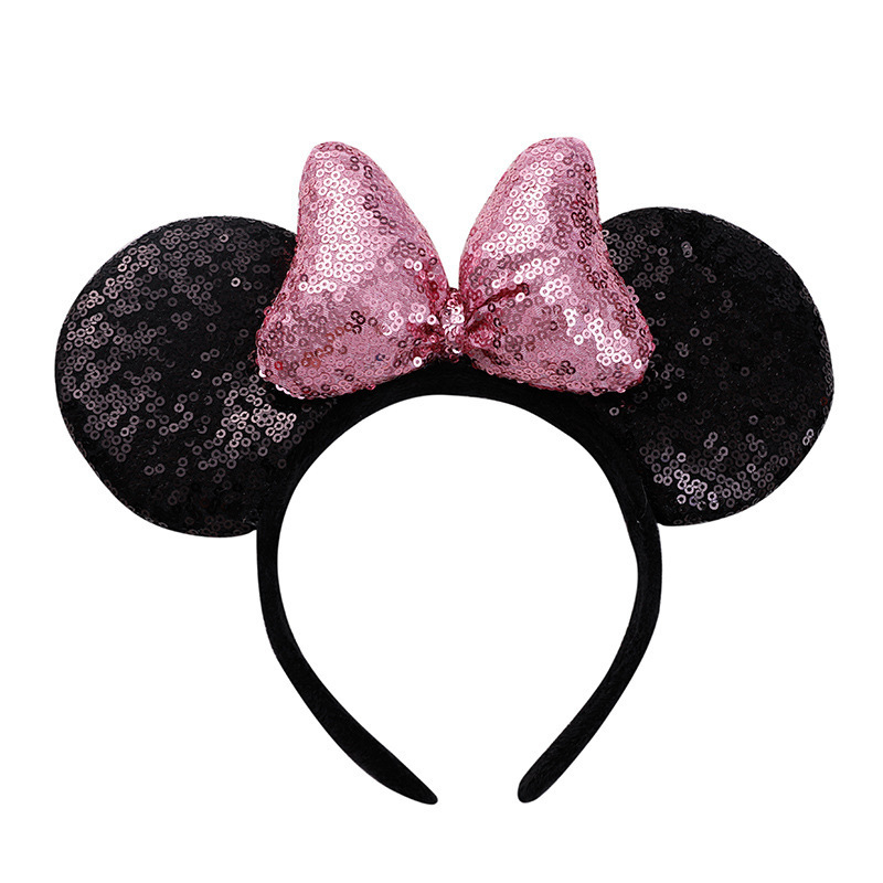 Factory Directly Selling Mickey Ear Hairbands With Crown Sequins Material Kids Hair Accessories Festival Headbands