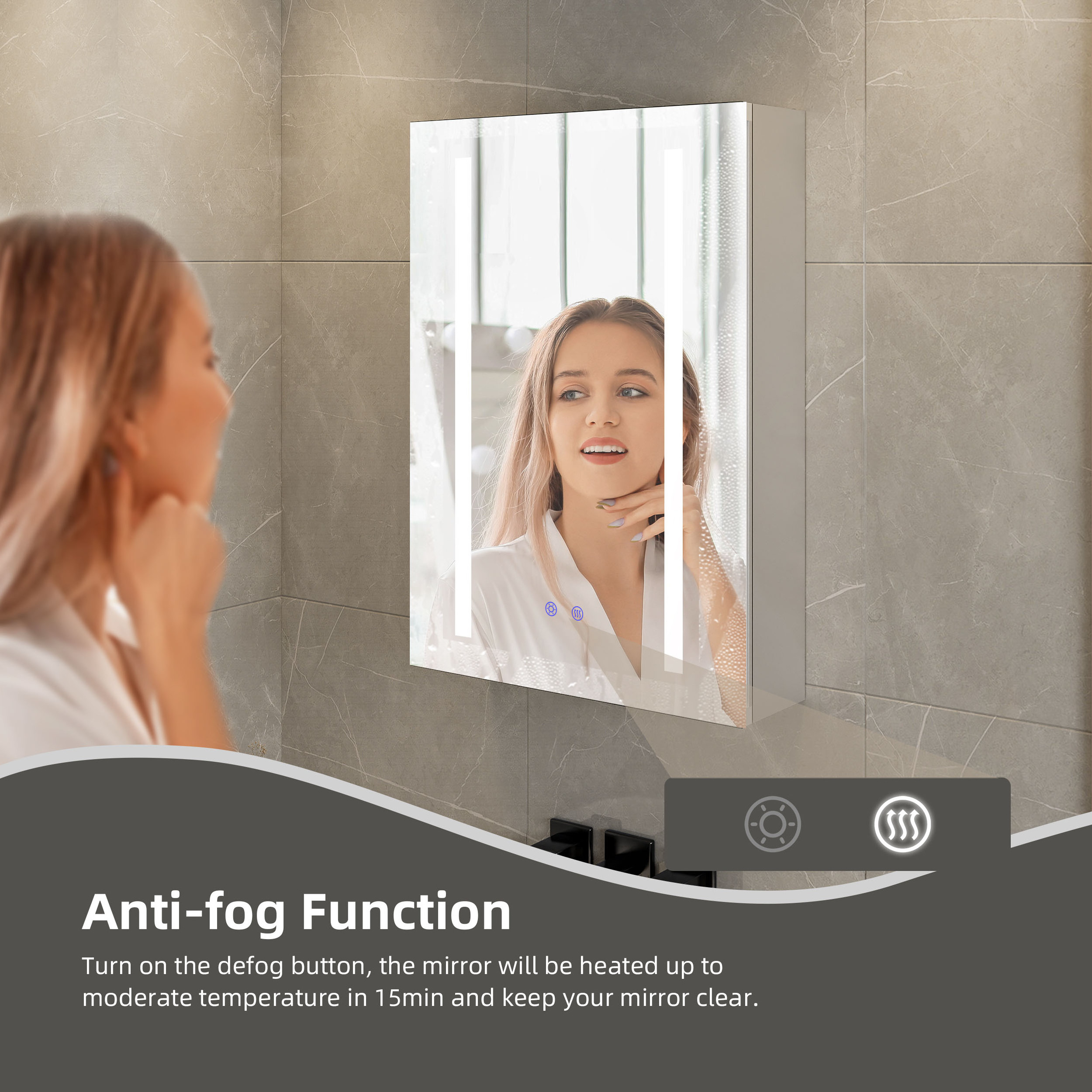 Storage Organizer Modern Custom Anti Fog Aluminum Frame Defogger Lighted Smart Led Medicine Bathroom Cabinet With Light Mirror