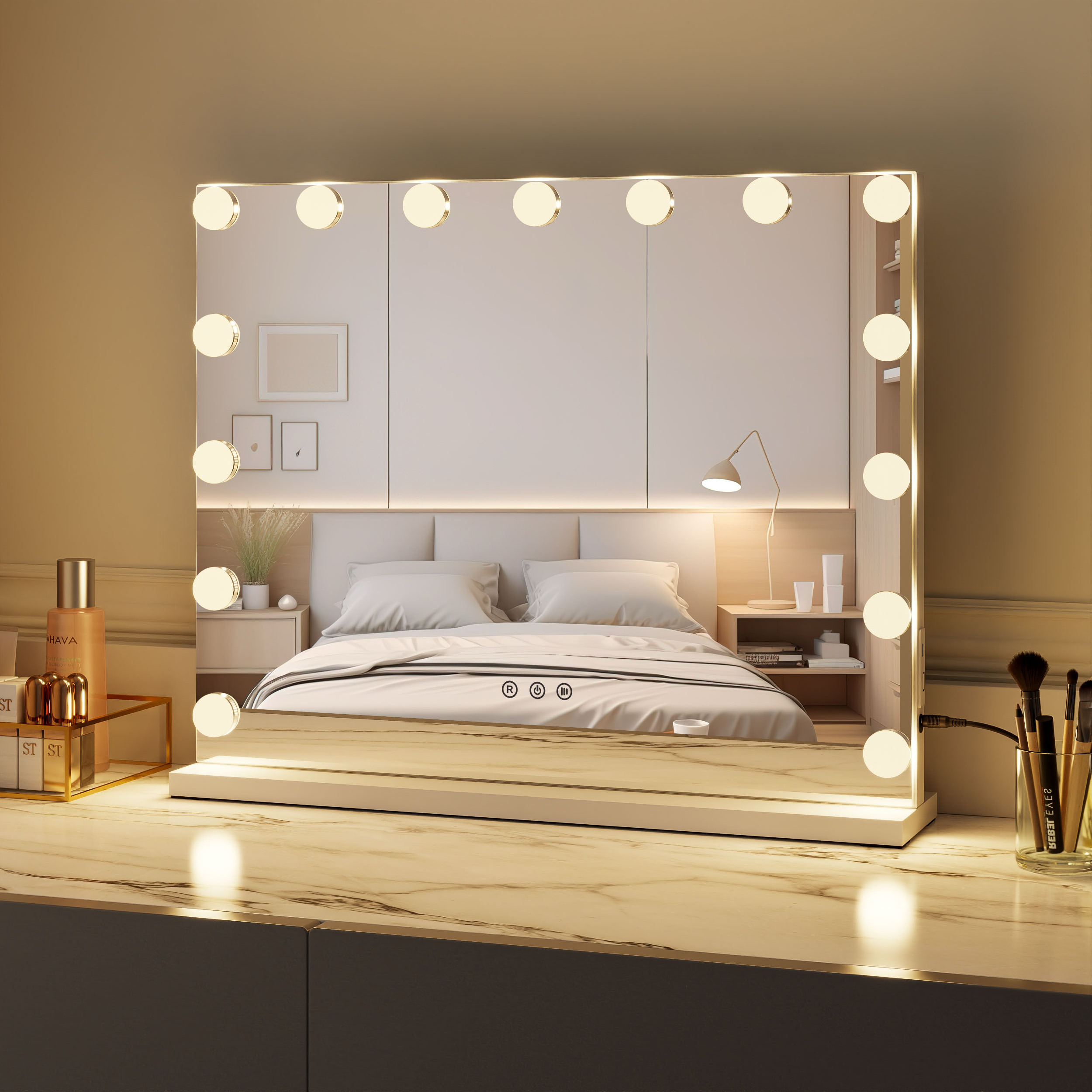 58x46cm Dressing Room Lighted 15 Dimmable Led Bulbs Vanity Hollywood Mirror Makeup Mirror With Led Lights