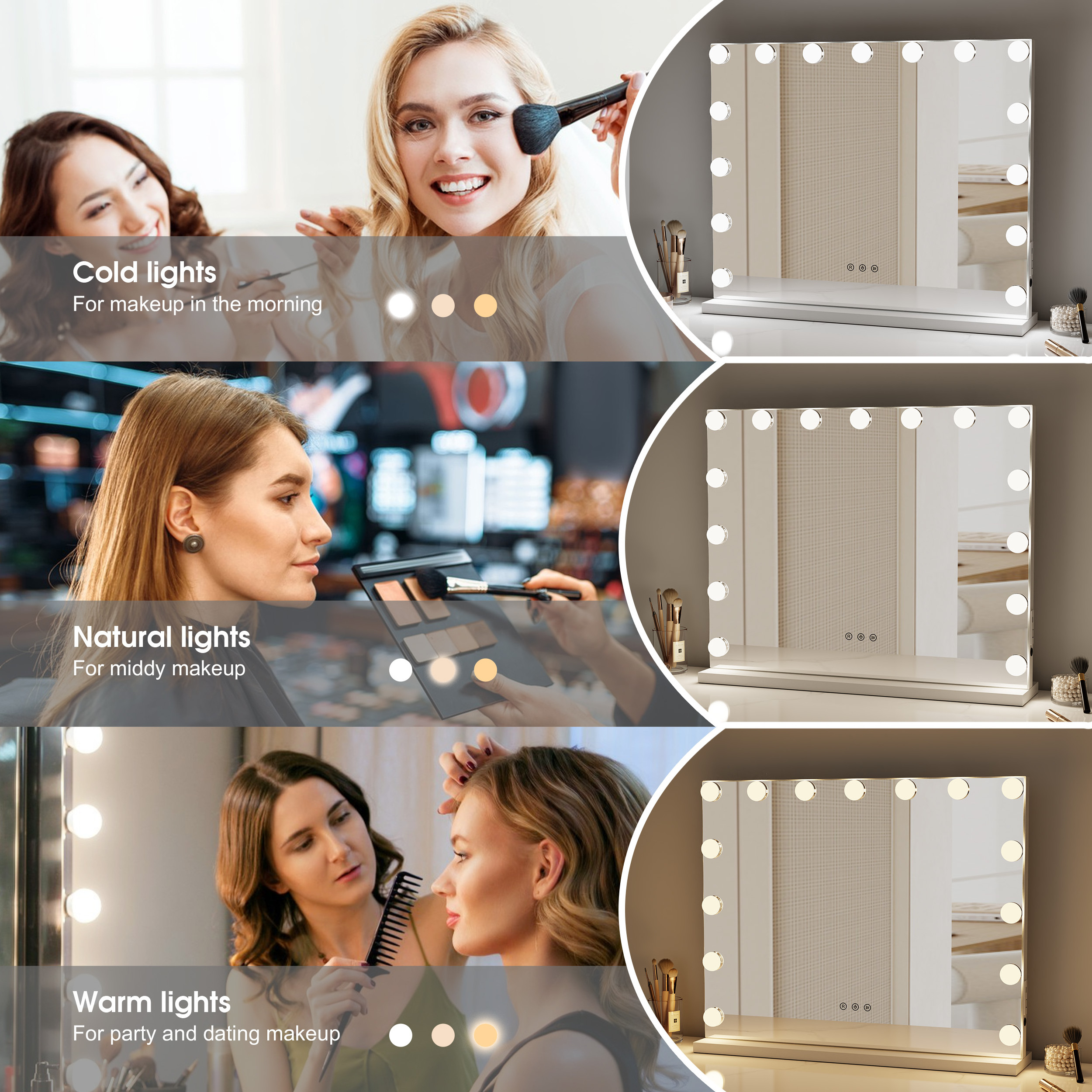 Wholesale Touch Screen 15 Dimmable Led Bulbs 58x46cm Lighted Makeup Vanity With Hollywood Led Vanity Mirror