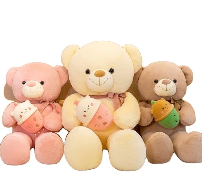 Customize Pink Big Teddy Bear Plushies Toys with boba bear Plushie For Valentine's Day Gift Custom OEM Giant Bears Plush Toy