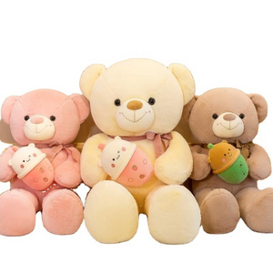 Customize Pink Big Teddy Bear Plushies Toys with boba bear Plushie For Valentine's Day Gift Custom OEM Giant Bears Plush Toy