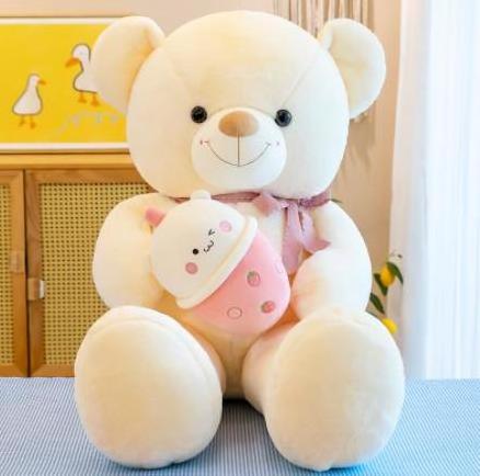 Customize Pink Big Teddy Bear Plushies Toys with boba bear Plushie For Valentine's Day Gift Custom OEM Giant Bears Plush Toy