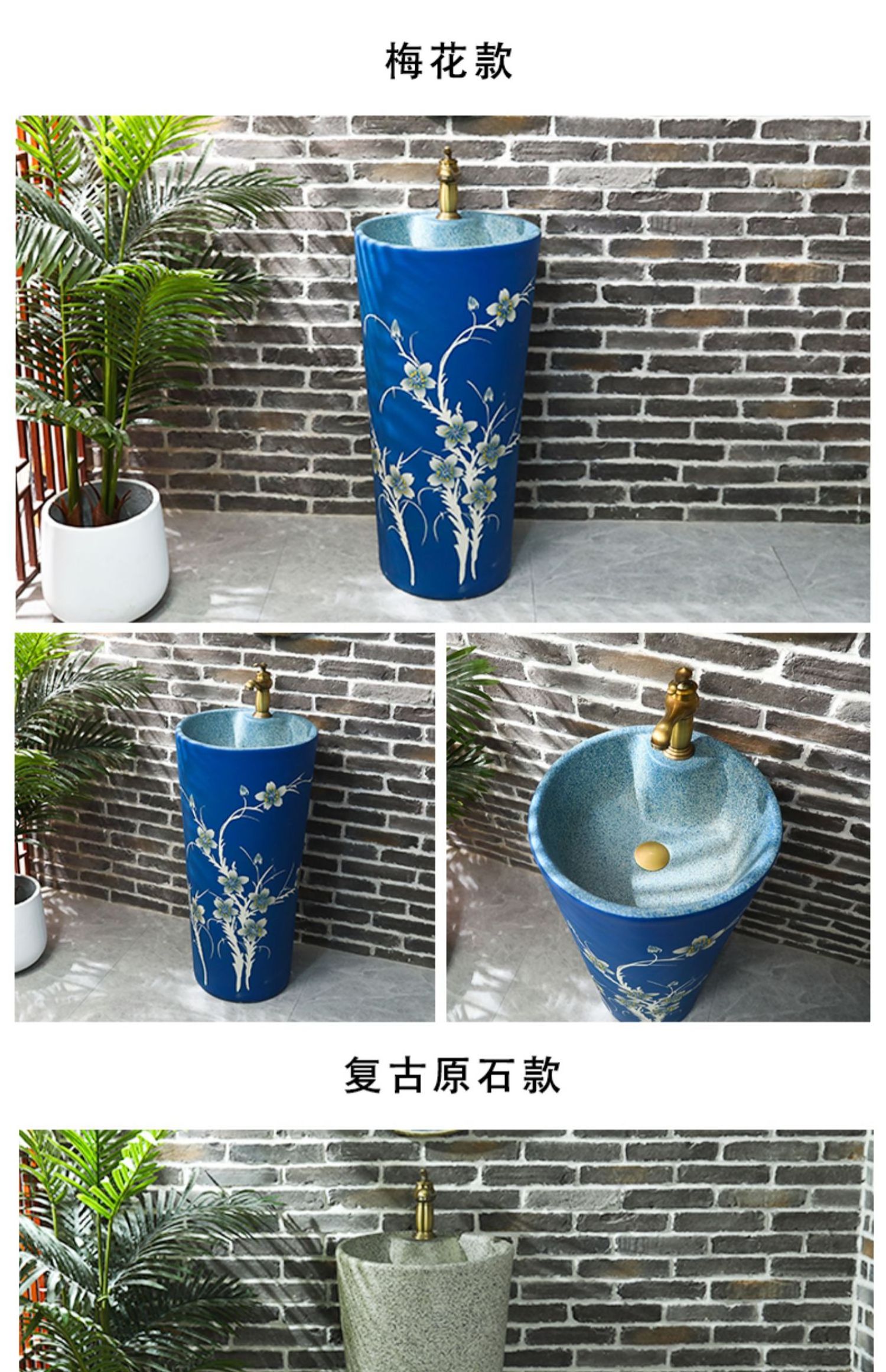 Factory Direct Marble Colour  Pedestal Sink Bathroom Hand Wash Basin with Stand Small Size Ceramic Floor Mounted Sinks