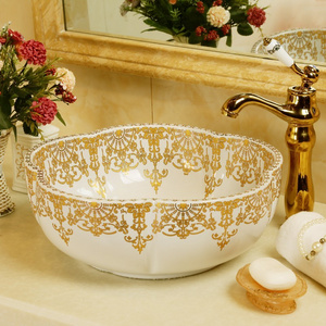 Various Jingdezhen Ceramic Art Hand Maded Porcelain Bathroom Wash Basin Sinks Flower Shape Sink Bowl for Hotel