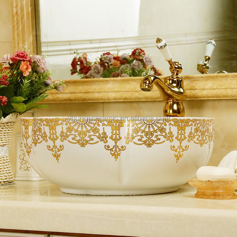 Various Jingdezhen Ceramic Art Hand Maded Porcelain Bathroom Wash Basin Sinks Flower Shape Sink Bowl for Hotel