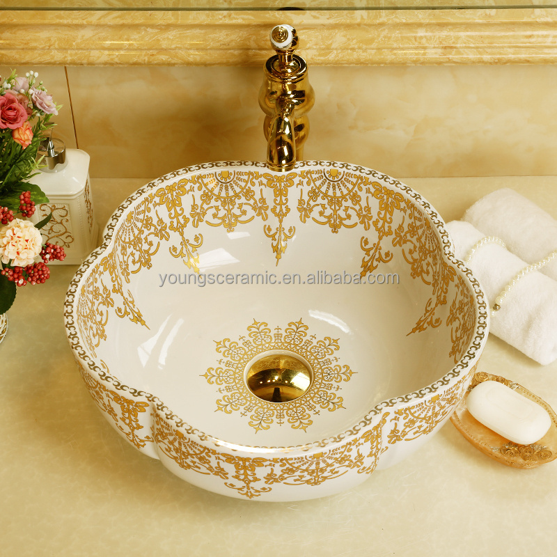 Various Jingdezhen Ceramic Art Hand Maded Porcelain Bathroom Wash Basin Sinks Flower Shape Sink Bowl for Hotel