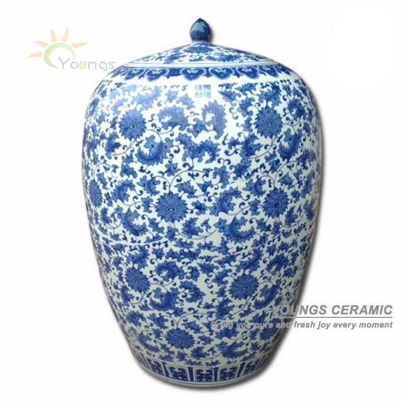 Large Chinese Hand Painted Ceramic Rice Jar Honey Jar Storage Jars