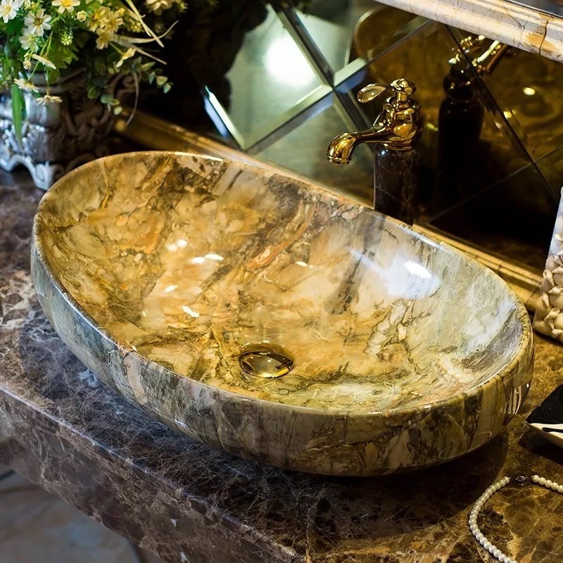 Luxury handmade oval shaped marble bathroom wash basin for decoration