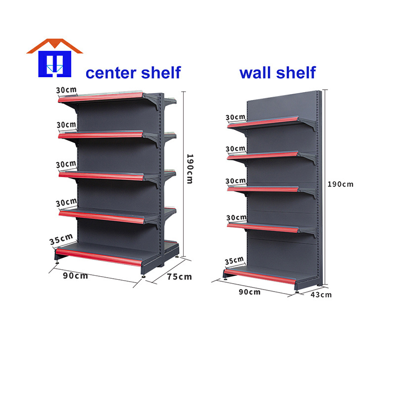 supermarkets shelves single side dark gray flat back panel display shelves retail stores grocery shelves for sale