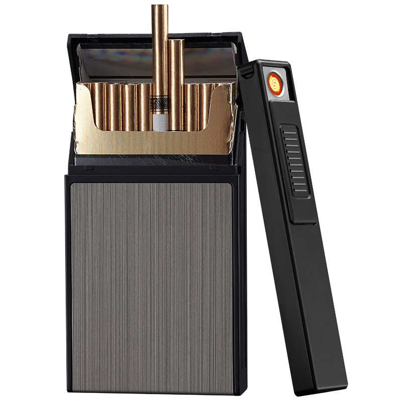 YH061A Slim Aluminum Cigarette holder electronic charging lighter cigarette case with USB lighter