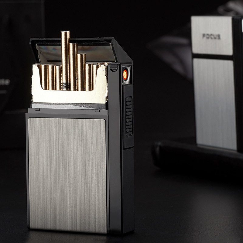 YH061A Slim Aluminum Cigarette holder electronic charging lighter cigarette case with USB lighter