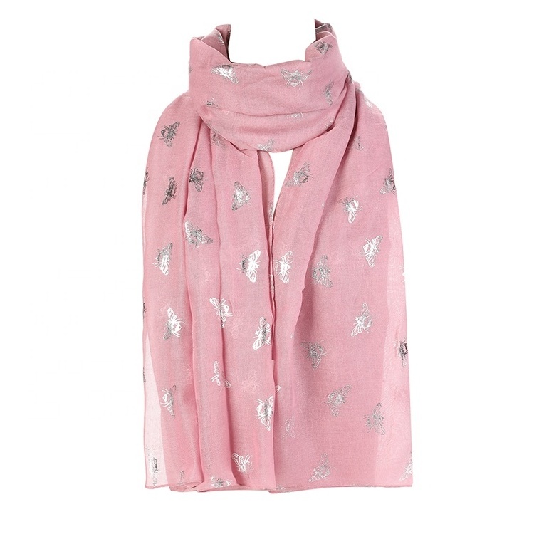 Hot Sale Polyester Scarf for Women Fashionable Glitter Bee Print Lovely Soft Shawl Big Size Spring Season Adult Department