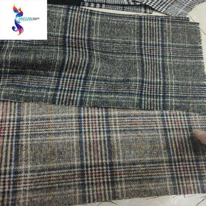 Popular product woolen checks fabric wholesale polyester wool plaid fabric ready goods stocklot angora cashmere fabric