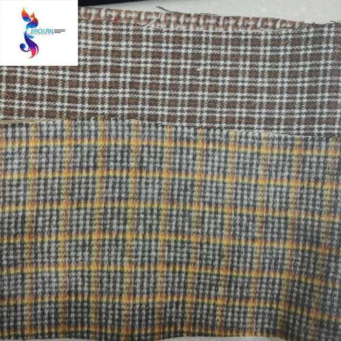 Popular product woolen checks fabric wholesale polyester wool plaid fabric ready goods stocklot angora cashmere fabric