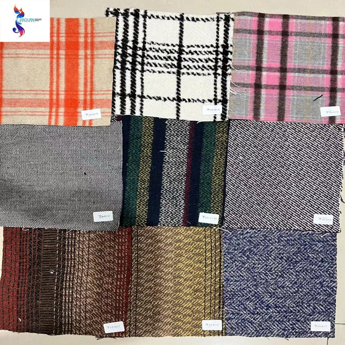 Keqiao jiaolan textile yarn dyed tweed fabric wholesale woolen checks fabric caot cloth stocklot plaid polyester wool fabric