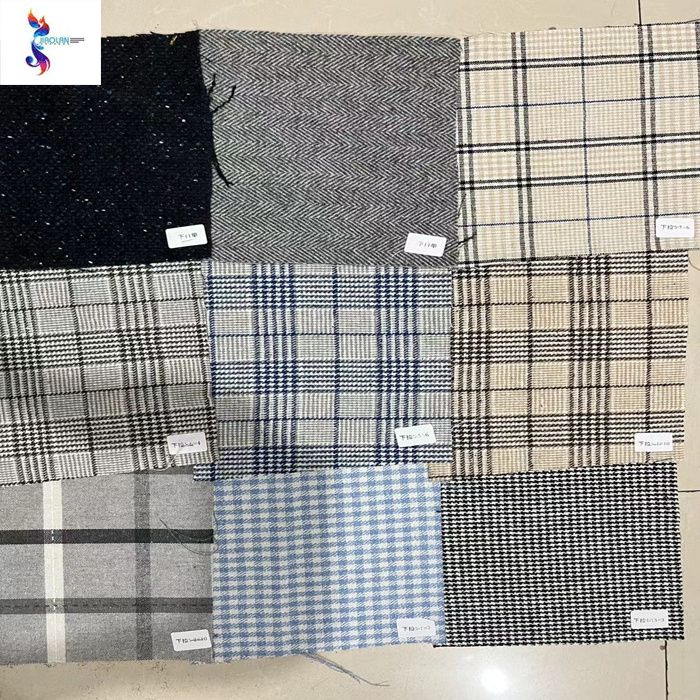 Keqiao jiaolan textile yarn dyed tweed fabric wholesale woolen checks fabric caot cloth stocklot plaid polyester wool fabric