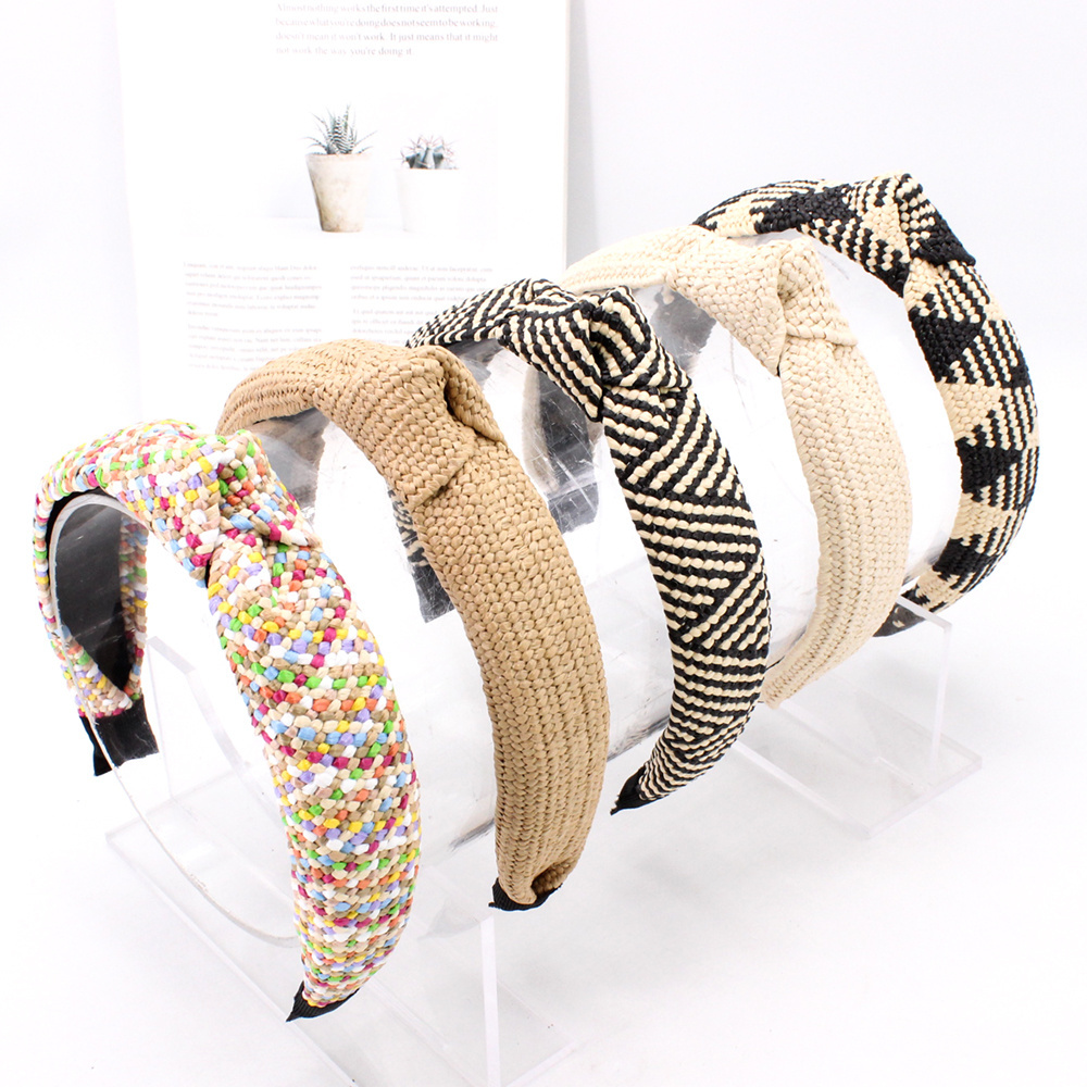 IFOND Winter New Straw Woven Wide Knotted Women Hairband Raffia Headbands For Women Girls