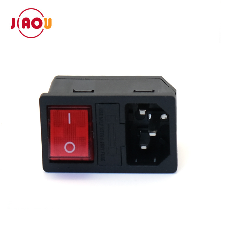 ac socket with illuminated rocker switch and fuse holder 10A 250V 3 in 1 AC power socket AC-14-F16