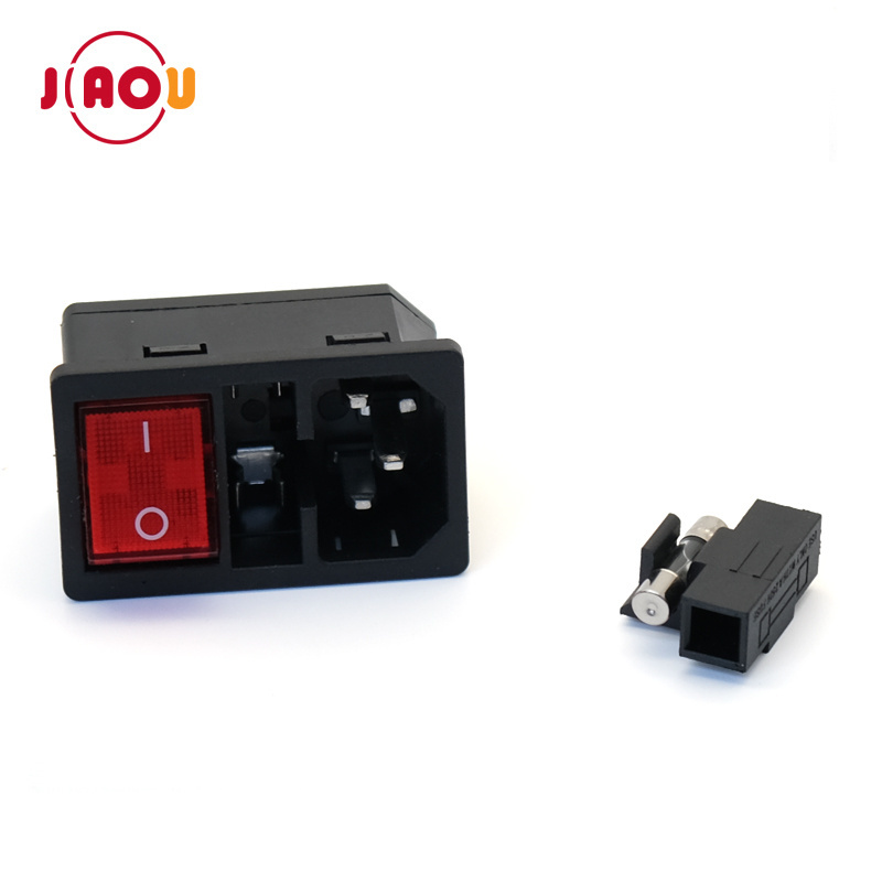 ac socket with illuminated rocker switch and fuse holder 10A 250V 3 in 1 AC power socket AC-14-F16