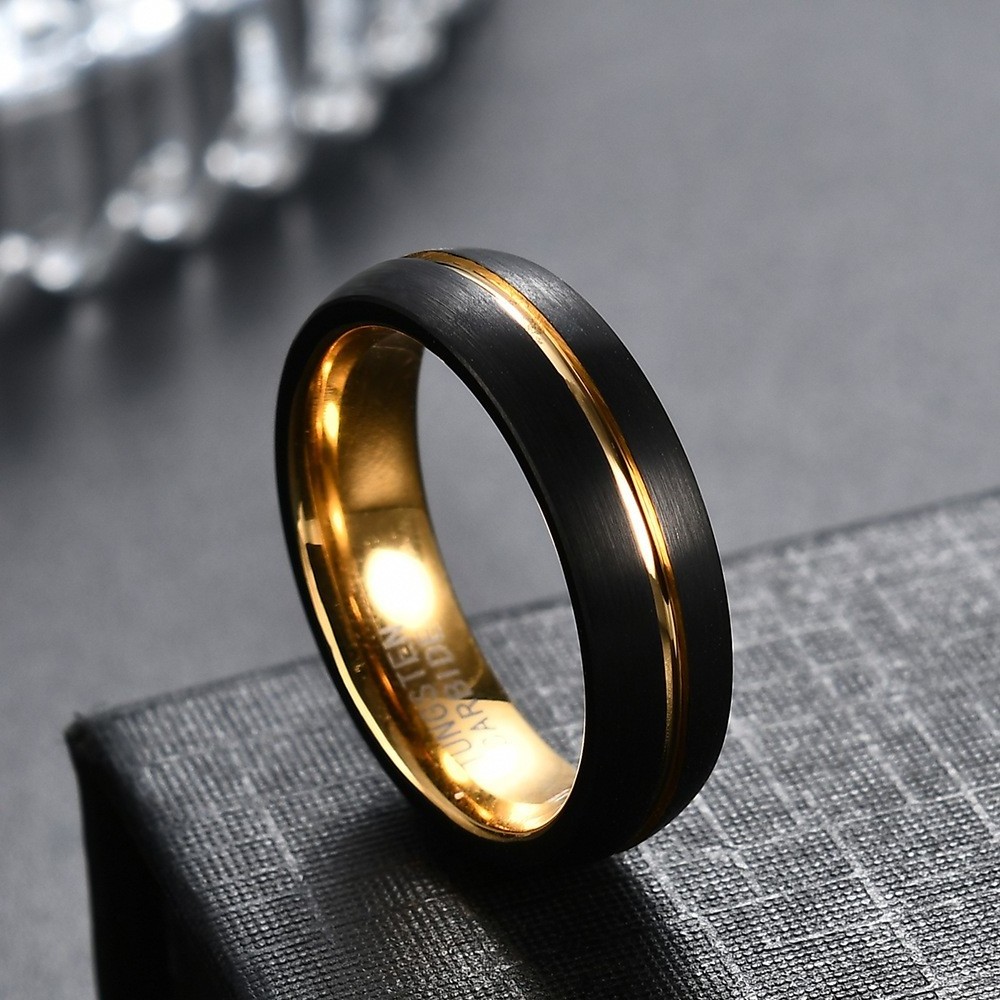 Vintage 6mm Black Gold  Tungsten Jewelry Wedding Tungsten Ring Tungsten Carbide Ring For Men