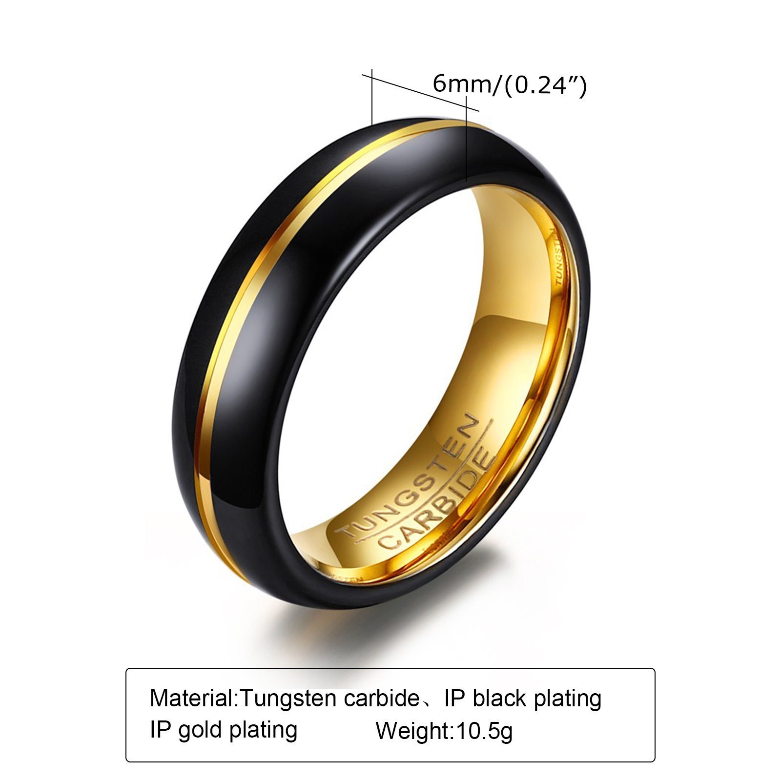 Vintage 6mm Black Gold  Tungsten Jewelry Wedding Tungsten Ring Tungsten Carbide Ring For Men