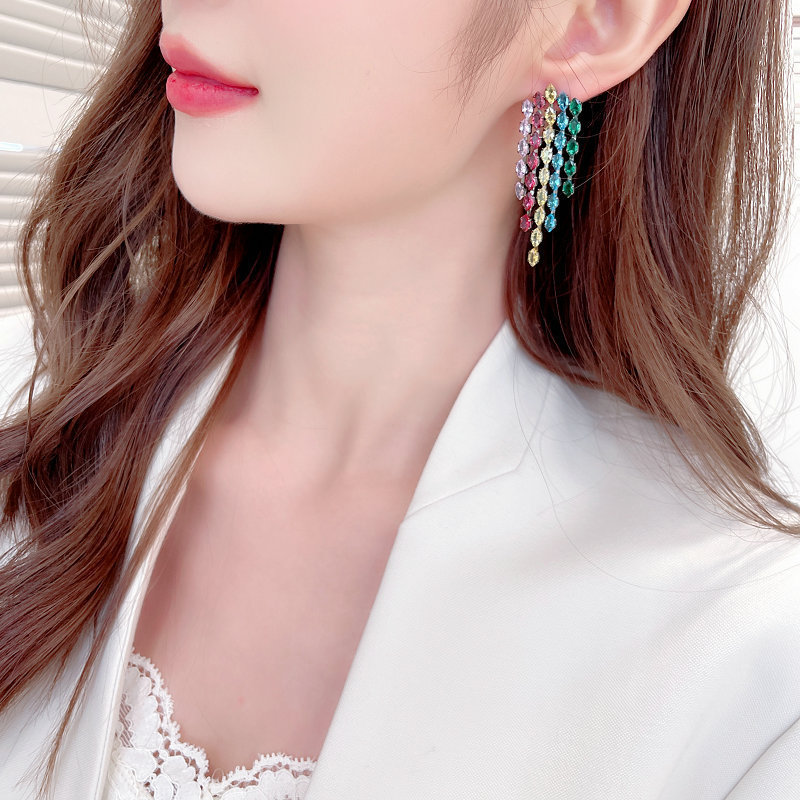 Luxury Fashion Design CZ Diamond Jewelry Wholesale Boho Tassel Earrings Jewelry For Women