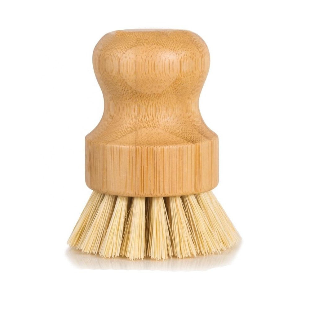 Eco-friendly Bamboo Mini Scrub Brush Vegan Sisal Bristle Bamboo Wooden Pot Kitchen Dish Washing Brush