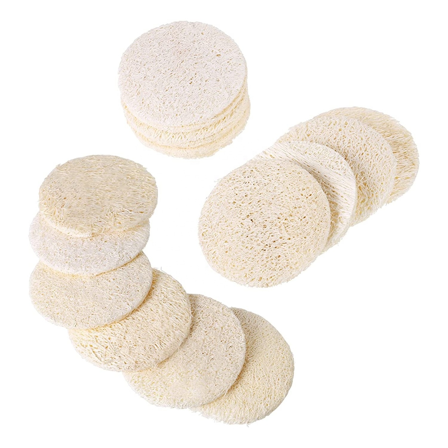 Round Natural Exfoliating Face Pad Loofah Sponge Body Bath Spa Facial Cleansing Luffa Scrubbers Pad