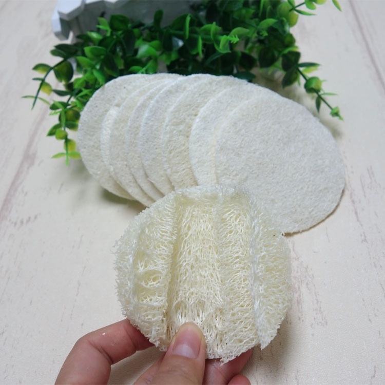 Round Natural Exfoliating Face Pad Loofah Sponge Body Bath Spa Facial Cleansing Luffa Scrubbers Pad