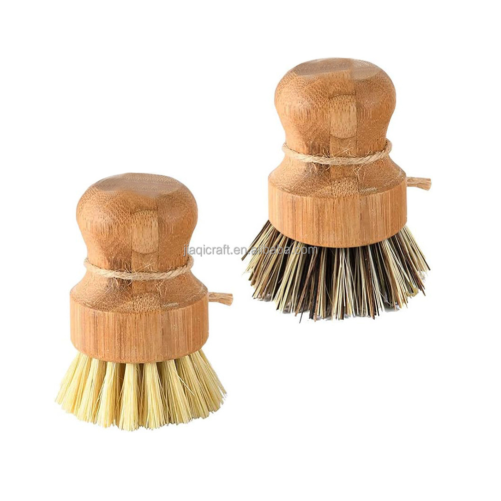 Eco-friendly Bamboo Mini Scrub Brush Vegan Sisal Bristle Bamboo Wooden Pot Kitchen Dish Washing Brush