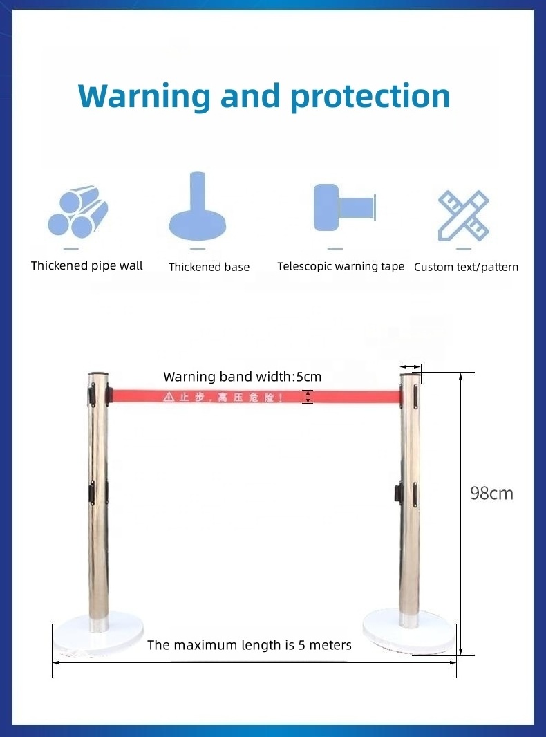 Hotel Bank Exhibition Stainless Steel Safety Queue Pole Line Stand Stanchion Retractable Belt Crowd Control Barrier