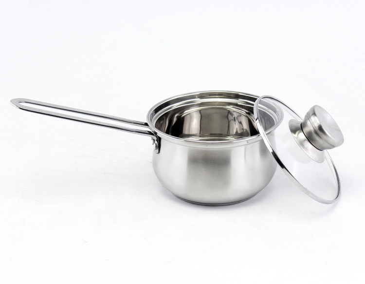 High quality 304 Stainless steel single handle milk pan noodle pot with tempered glass lid