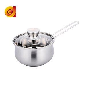 High quality 304 Stainless steel single handle milk pan noodle pot with tempered glass lid