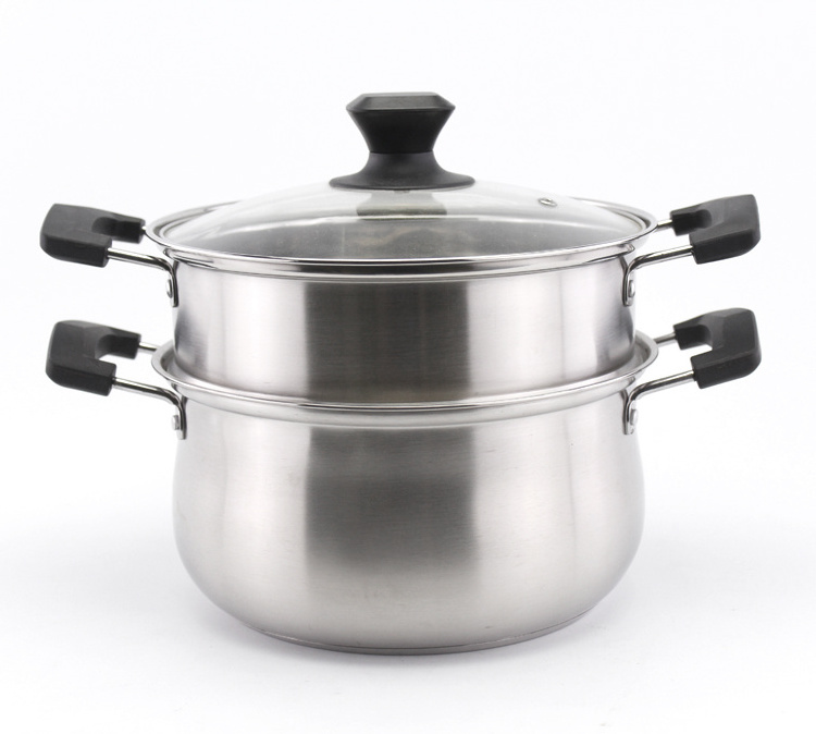 Advanced  304 stainless steel 2 tier steamer soup  pot with double ear