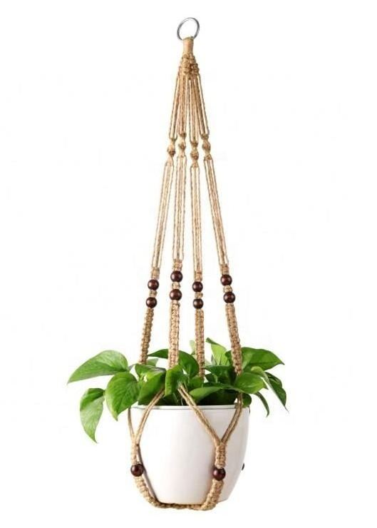 Plastic Plant Pot With Saucer Plant Hangers Indoor Hanging Planter Basket with Wood Beads Decorative Flower Pot Holder No Tassel