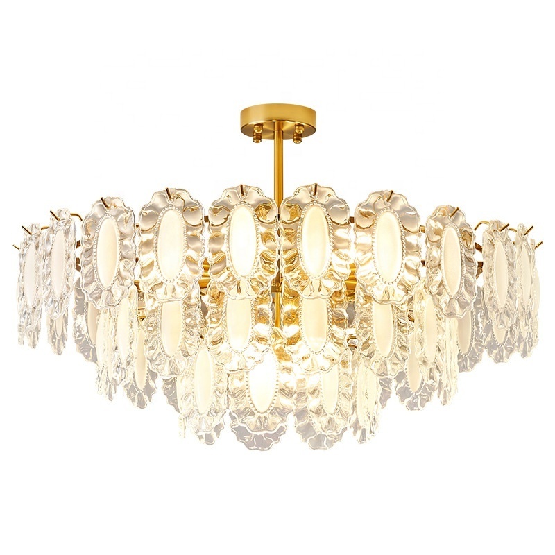 Luxury design french pearl bedroom dining room led gold flower ceiling pendant lights lighting crystal glass chandeliers modern