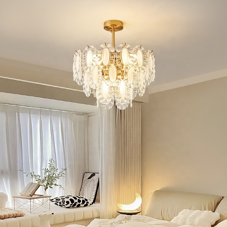 Luxury design french pearl bedroom dining room led gold flower ceiling pendant lights lighting crystal glass chandeliers modern