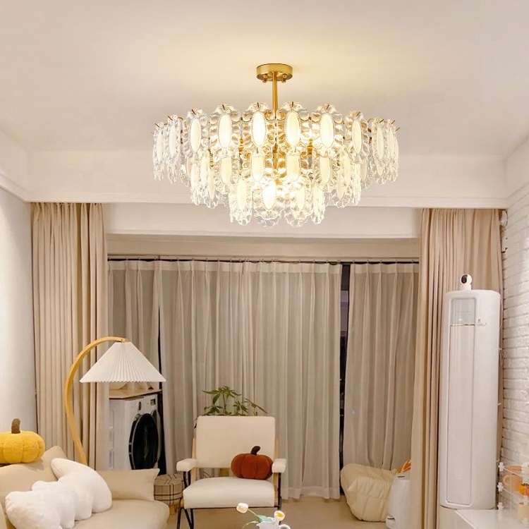 Luxury design french pearl bedroom dining room led gold flower ceiling pendant lights lighting crystal glass chandeliers modern