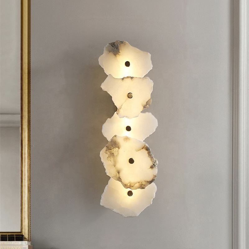 Home Deco Stone Unique LED Wall Sconces For Living Room Aisle Modern Light Luxury Marble Wall Lamp