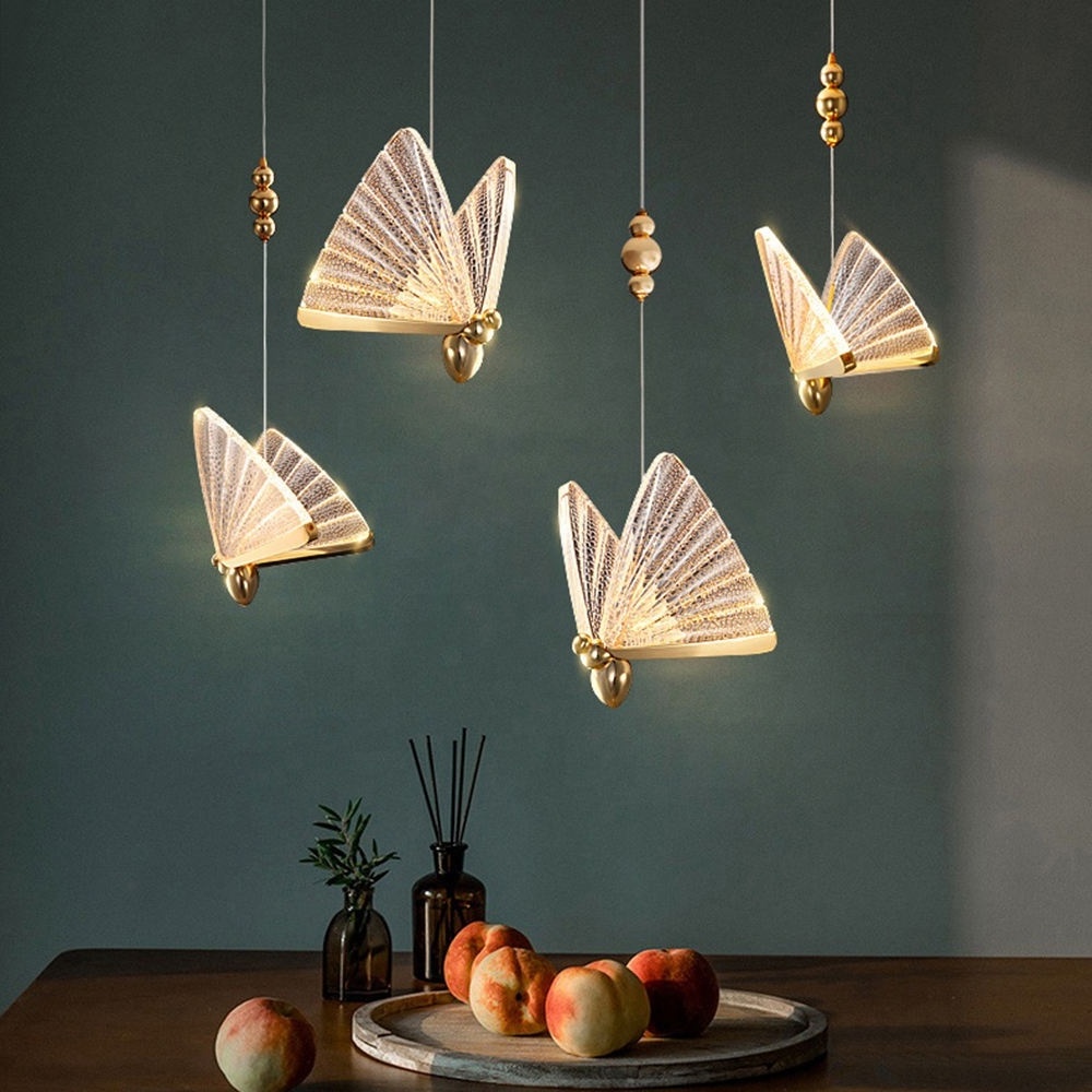 Modern Metal Chandelier Lighting For Living Room Stair Bedroom Bedside Butterfly Shape Lamps Spiral Stair Long Chandelier