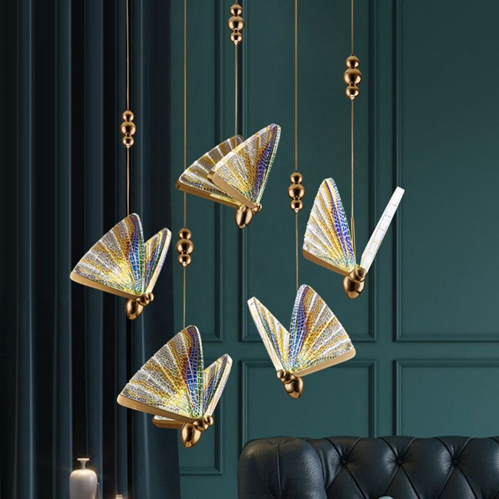 Modern Metal Chandelier Lighting For Living Room Stair Bedroom Bedside Butterfly Shape Lamps Spiral Stair Long Chandelier